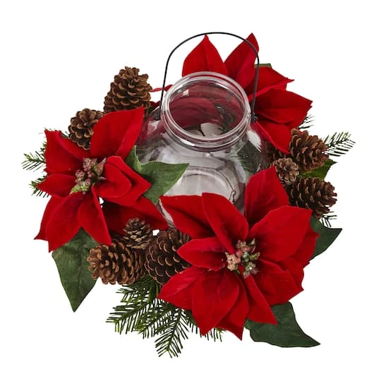9" Red Poinsettia & Pinecone Candelabrum 3 9" Red Poinsettia & Pinecone Candelabrum - Image 3
