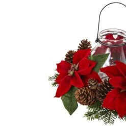 9" Red Poinsettia & Pinecone Candelabrum 10 9" Red Poinsettia & Pinecone Candelabrum -Northlight Sale Store D292858S 3