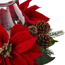 9" Red Poinsettia & Pinecone Candelabrum 12 9" Red Poinsettia & Pinecone Candelabrum -Northlight Sale Store D292858S 5