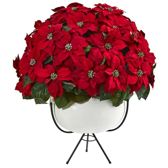 3ft. Red Grand Poinsettia Arrangement In White Vase With Metal Stand 2 3ft. Red Grand Poinsettia Arrangement In White Vase With Metal Stand - Image 2