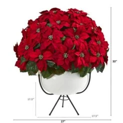 3ft. Red Grand Poinsettia Arrangement In White Vase With Metal Stand 8 3ft. Red Grand Poinsettia Arrangement In White Vase With Metal Stand -Northlight Sale Store D292863S 12
