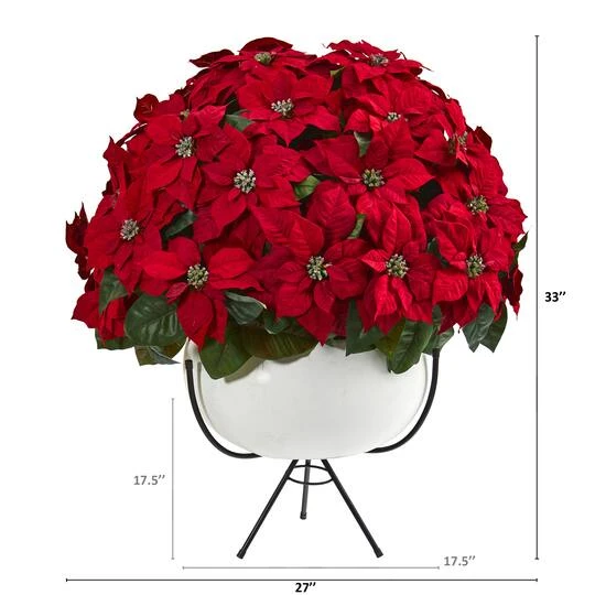 3ft. Red Grand Poinsettia Arrangement In White Vase With Metal Stand 3 3ft. Red Grand Poinsettia Arrangement In White Vase With Metal Stand - Image 3