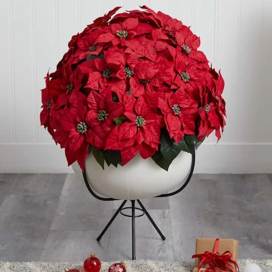 3ft. Red Grand Poinsettia Arrangement In White Vase With Metal Stand 5 3ft. Red Grand Poinsettia Arrangement In White Vase With Metal Stand - Image 5