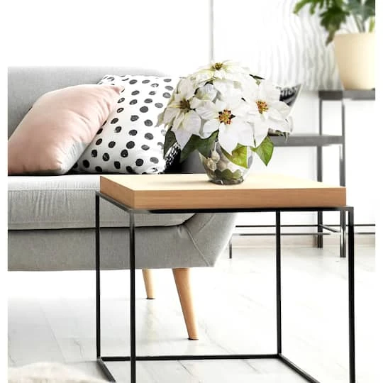 14" White Poinsettia Arrangement In Designer Silver Bowl 4 14" White Poinsettia Arrangement In Designer Silver Bowl - Image 4