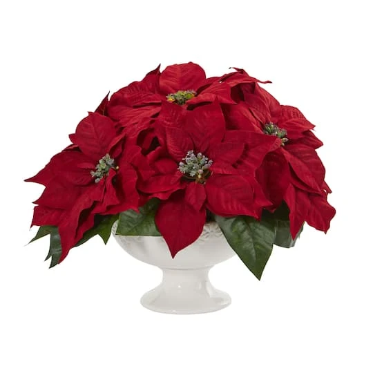 13" Red Poinsettia Arrangement In Urn 2 13" Red Poinsettia Arrangement In Urn - Image 2
