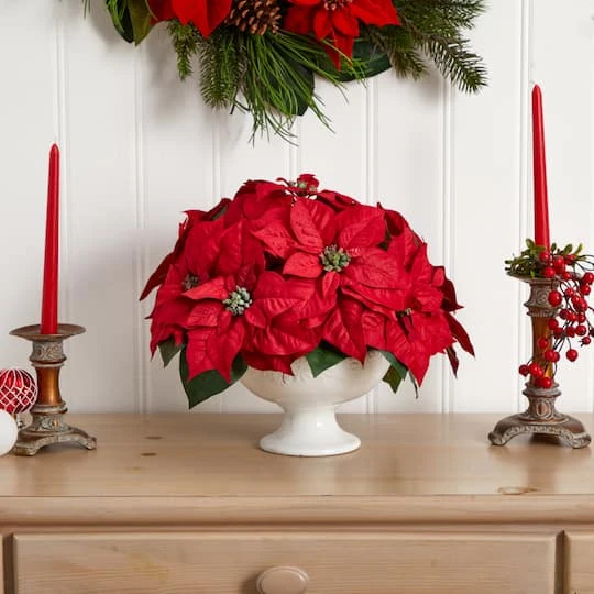 13" Red Poinsettia Arrangement In Urn 3 13" Red Poinsettia Arrangement In Urn - Image 3