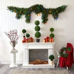 9ft. Pre-Lit Hanging Icicle Berries & Pinecones Christmas Garland, Multicolor LED Lights -Northlight Sale Store D292890S 4