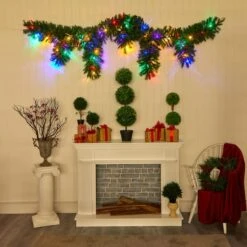 9ft. Pre-Lit Hanging Icicle Berries & Pinecones Christmas Garland, Multicolor LED Lights -Northlight Sale Store D292890S 5