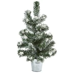 2 Pack 18" Unlit Snowy Mini Pine Artificial Christmas Trees With Tin Planters 7 2 Pack 18" Unlit Snowy Mini Pine Artificial Christmas Trees With Tin Planters -Northlight Sale Store D292902S 12
