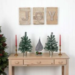 2 Pack 18" Unlit Snowy Mini Pine Artificial Christmas Trees With Tin Planters 9 2 Pack 18" Unlit Snowy Mini Pine Artificial Christmas Trees With Tin Planters -Northlight Sale Store D292902S 14