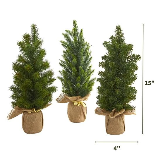 3 Pack 15" Unlit Mini Cypress & Pine Artificial Christmas Trees With Burlap Base 7 3 Pack 15" Unlit Mini Cypress & Pine Artificial Christmas Trees With Burlap Base - Image 7