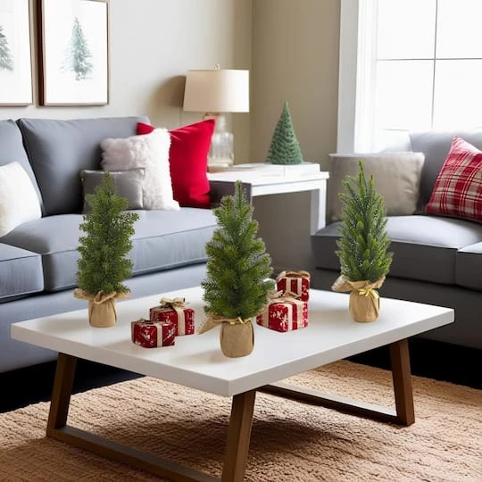 3 Pack 15" Unlit Mini Cypress & Pine Artificial Christmas Trees With Burlap Base 3 3 Pack 15" Unlit Mini Cypress & Pine Artificial Christmas Trees With Burlap Base - Image 3