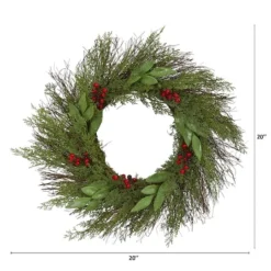20" Cedar & Ruscus With Berries Wreath -Northlight Sale Store D292927S 12