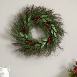 20" Cedar & Ruscus With Berries Wreath -Northlight Sale Store D292927S 14