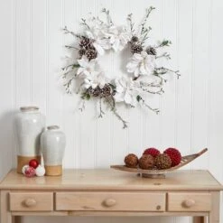 24" Snowed Magnolia & Pinecone Wreath -Northlight Sale Store D292942S 12