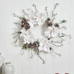 24" Snowed Magnolia & Pinecone Wreath -Northlight Sale Store D292942S 13
