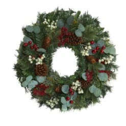 24" Eucalyptus & Pine Wreath With Berries And Pinecones