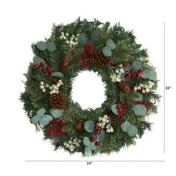 24" Eucalyptus & Pine Wreath With Berries And Pinecones -Northlight Sale Store D292943S 2