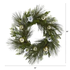 26" Sparkling Pine Wreath With Ornaments 7 26" Sparkling Pine Wreath With Ornaments -Northlight Sale Store D292955S 2
