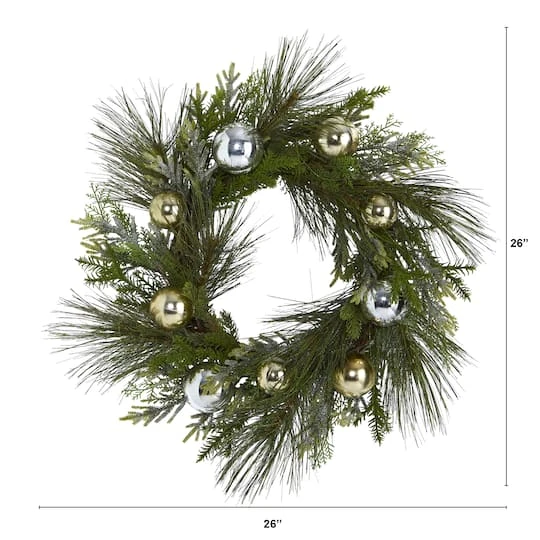 26" Sparkling Pine Wreath With Ornaments 4 26" Sparkling Pine Wreath With Ornaments - Image 4