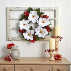 26" Magnolia, Pine & Berries Wreath 7 26" Magnolia, Pine & Berries Wreath -Northlight Sale Store D292956S 12