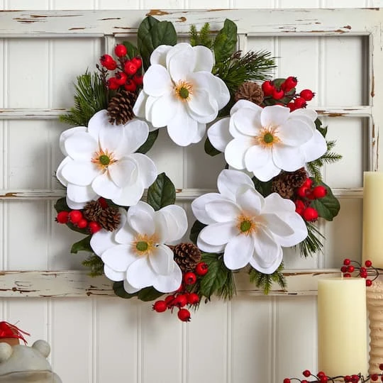 26" Magnolia, Pine & Berries Wreath 4 26" Magnolia, Pine & Berries Wreath - Image 4