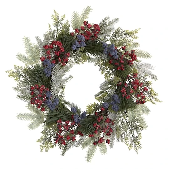 24" Pine & Cedar Wreath With Berries 1 24" Pine & Cedar Wreath With Berries
