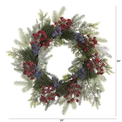 24" Pine & Cedar Wreath With Berries 7 24" Pine & Cedar Wreath With Berries -Northlight Sale Store D292958S 2