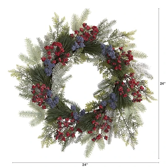 24" Pine & Cedar Wreath With Berries 4 24" Pine & Cedar Wreath With Berries - Image 4