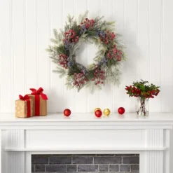 24" Pine & Cedar Wreath With Berries 6 24" Pine & Cedar Wreath With Berries -Northlight Sale Store D292958S 3