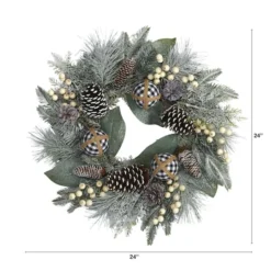24" Snowy Berry, Pinecone & Ornaments Wreath -Northlight Sale Store D292959S 2