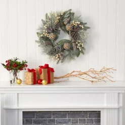 24" Snowy Berry, Pinecone & Ornaments Wreath -Northlight Sale Store D292959S 3