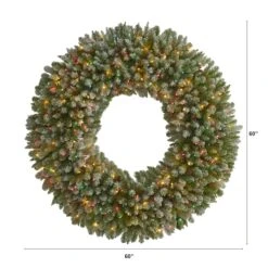 5ft. Pre-Lit Flocked Artificial Christmas Wreath -Northlight Sale Store D292966S 2