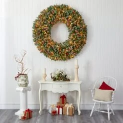 5ft. Pre-Lit Flocked Artificial Christmas Wreath -Northlight Sale Store D292966S 4