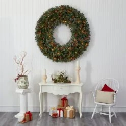 5ft. Pre-Lit Flocked Pine & Pinecone Artificial Christmas Wreath -Northlight Sale Store D292967S 4