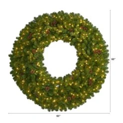 5ft. Pre-Lit Pine & Pinecone Artificial Christmas Wreath -Northlight Sale Store D292976S 2
