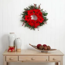 24" Red Amaryllis Wreath -Northlight Sale Store D293325S 12
