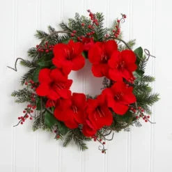 24" Red Amaryllis Wreath -Northlight Sale Store D293325S 13