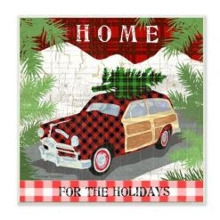 Stupell Industries Home For The Holidays Station Wagon Wooden Wall Plaque