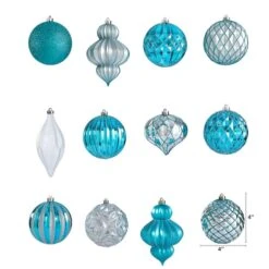 12ct. 4" Blue & Silver Shatterproof Luxe Ornament Set -Northlight Sale Store D322170S 2