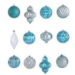 12ct. 4" Blue & Silver Shatterproof Luxe Ornament Set -Northlight Sale Store D322170S 3