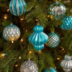 12ct. 4" Blue & Silver Shatterproof Luxe Ornament Set -Northlight Sale Store D322170S 5