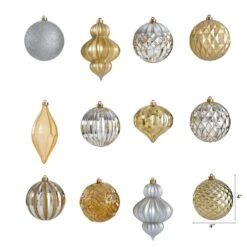 12ct. 4" Gold & Silver Shatterproof Luxe Ornament Set -Northlight Sale Store D322172S 2