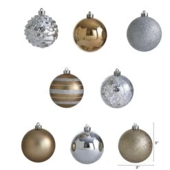 64ct. 3" Gold & Silver Shatterproof Ball Ornaments -Northlight Sale Store D322173S 2