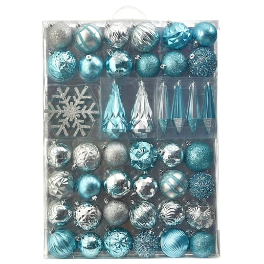 52ct. 6" Blue & Silver Shatterproof Ornament Set 2 52ct. 6" Blue & Silver Shatterproof Ornament Set - Image 2