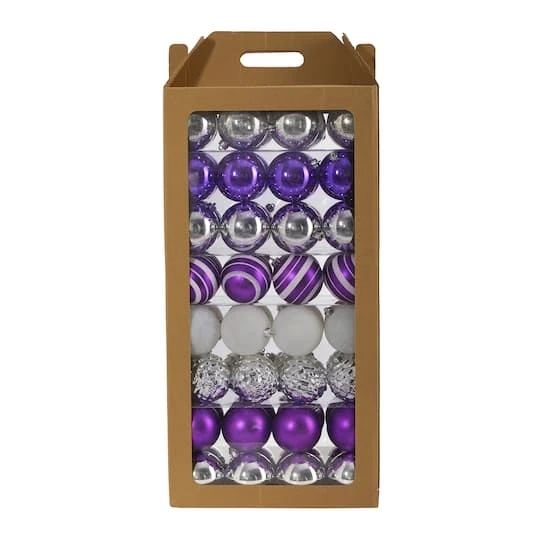 64ct. 3" Purple & Silver Shatterproof Ball Ornaments 2 64ct. 3" Purple & Silver Shatterproof Ball Ornaments - Image 2