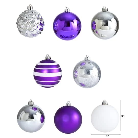 64ct. 3" Purple & Silver Shatterproof Ball Ornaments 3 64ct. 3" Purple & Silver Shatterproof Ball Ornaments - Image 3