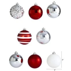 64ct. 3" Red & Silver Shatterproof Ball Ornaments 8 64ct. 3" Red & Silver Shatterproof Ball Ornaments -Northlight Sale Store D322181S 2