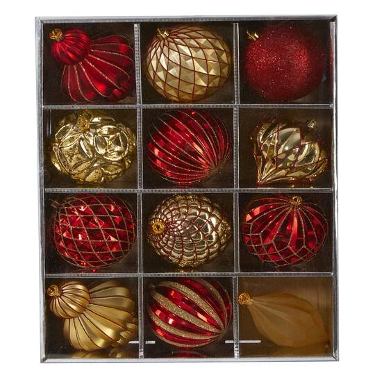 12ct. 4" Red & Gold Shatterproof Luxe Ornament Set 1 12ct. 4" Red & Gold Shatterproof Luxe Ornament Set