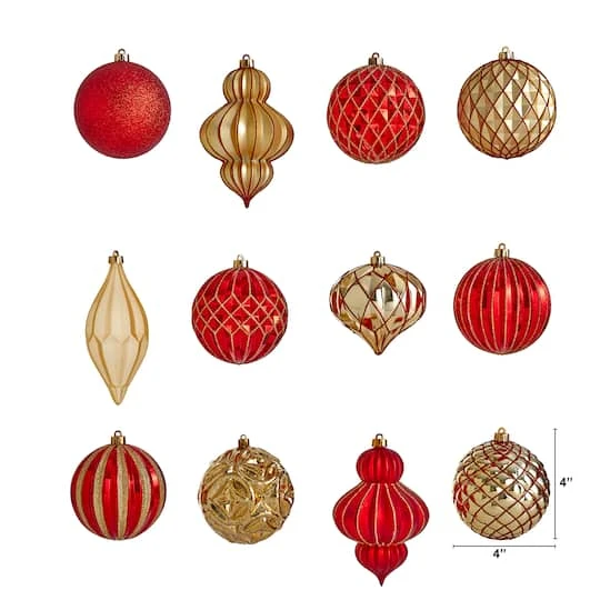 12ct. 4" Red & Gold Shatterproof Luxe Ornament Set 3 12ct. 4" Red & Gold Shatterproof Luxe Ornament Set - Image 3